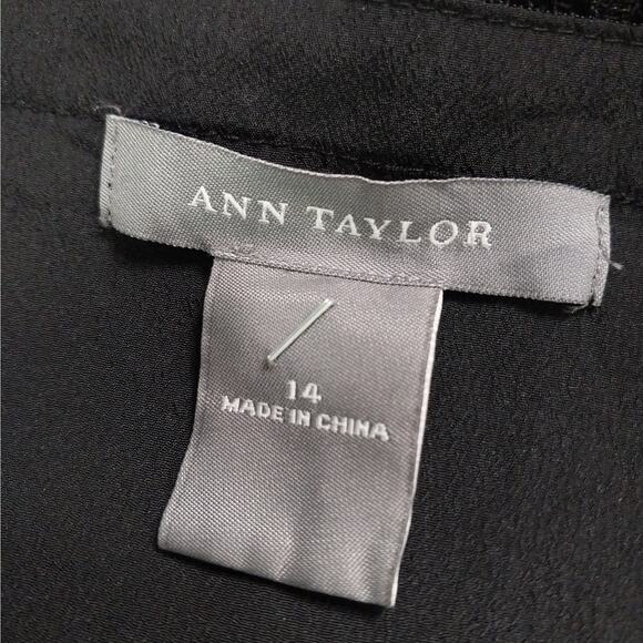 ANN TAYLOR! BLACK SEQUINNED LACE, BLACK VELVET RIBBON TRIM A-LINE SKIRT! SZ 14 - Picture 6 of 8